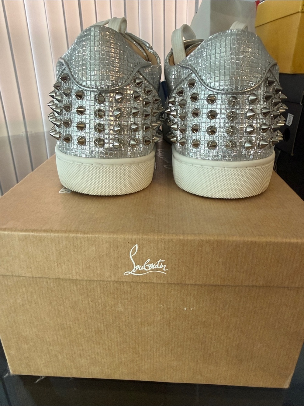 Christian Louboutin Silver Crystal Spike Low-Top Sneakers - Picture 4 of 8
